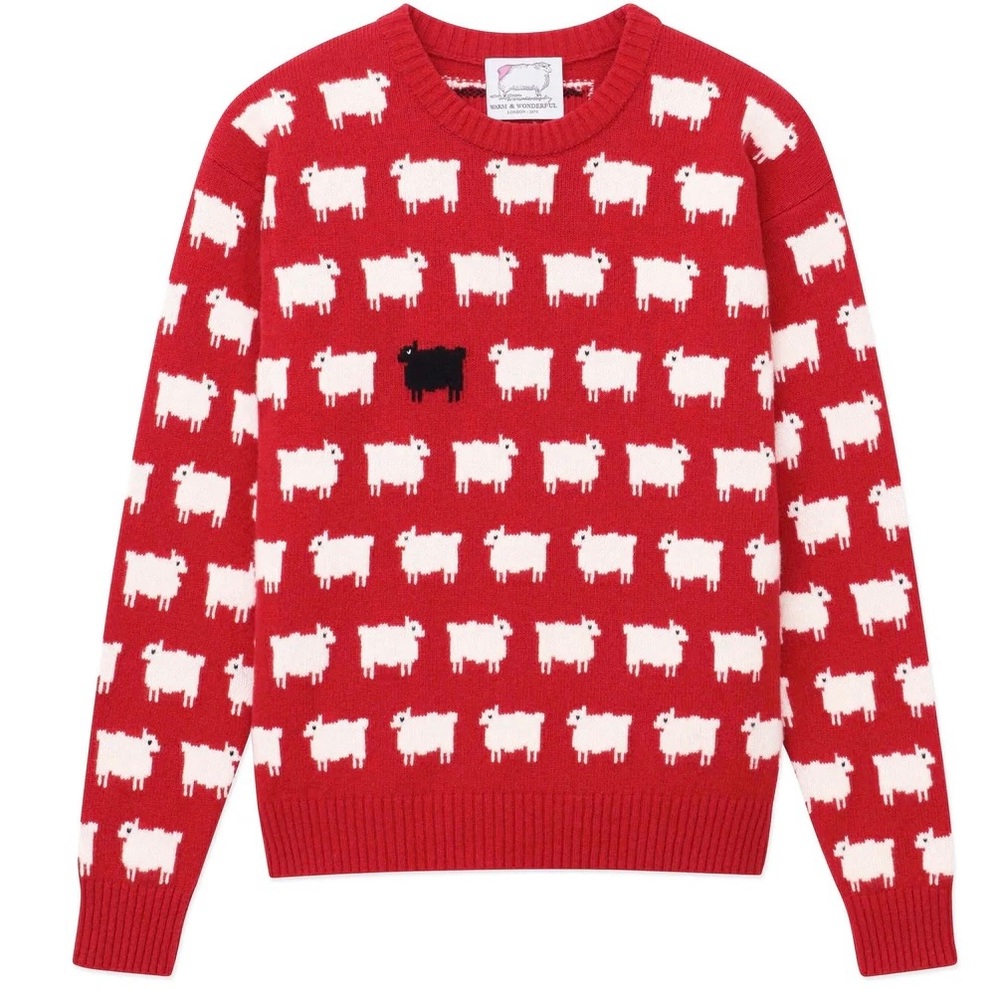 WARM & WONDERFUL WOMEN'S WOOL SHEEP SWEATER, Size: S, Color: Diana Red, NWT